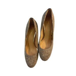 COACH Ophelia Taupe Wool Fabric Brown Leather Croc Embossed Pumps Size 9.5B